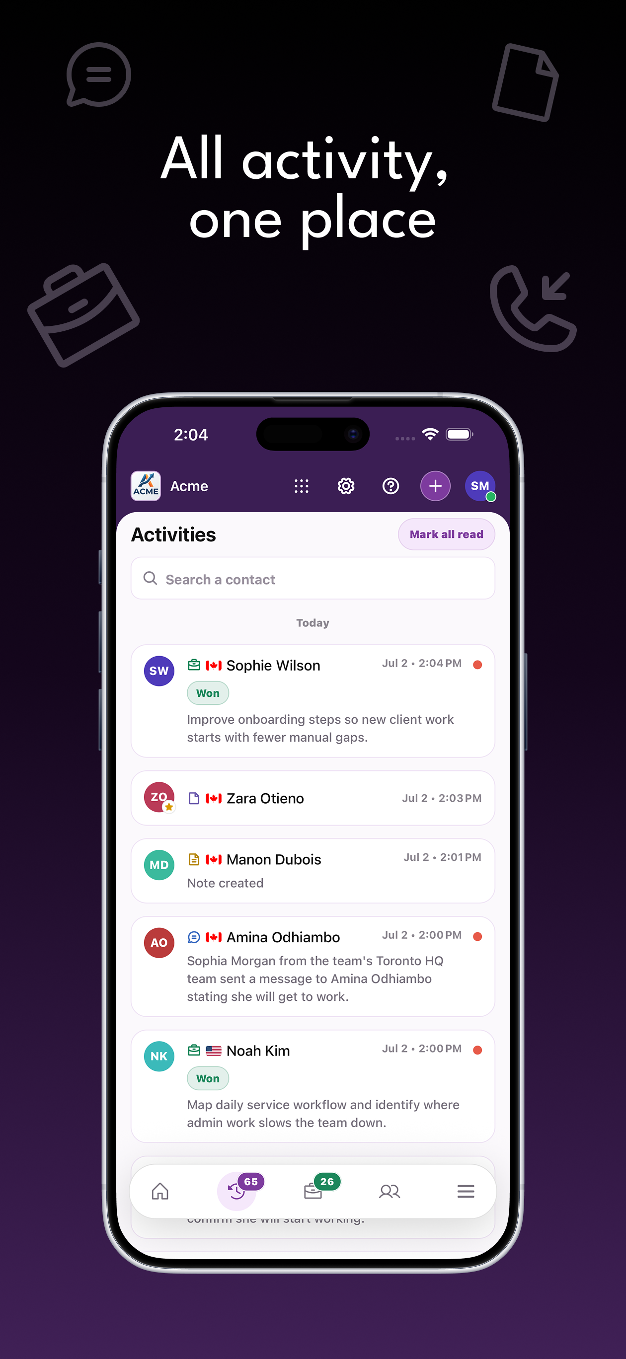 Customer activity feed in Zweelie