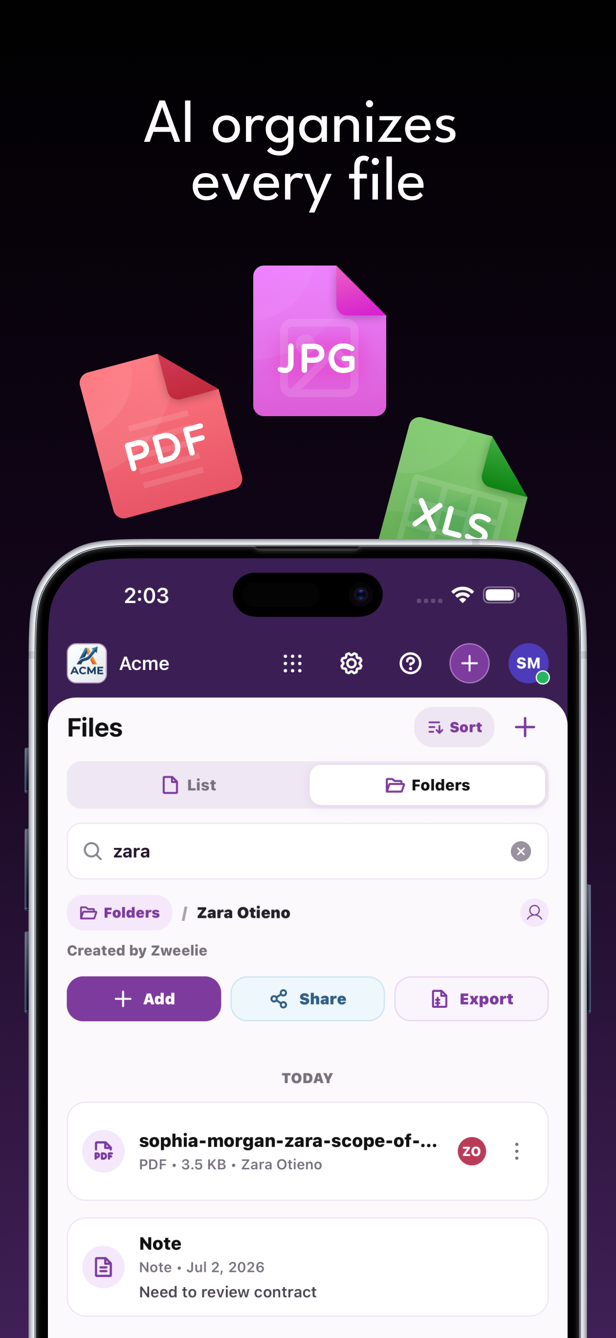 Business file management in Zweelie